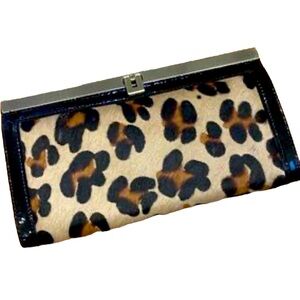 Nordstrom Genuine Leather Leopard Print Hair Wallet Hand Purse 8.25 x 4.5 inch